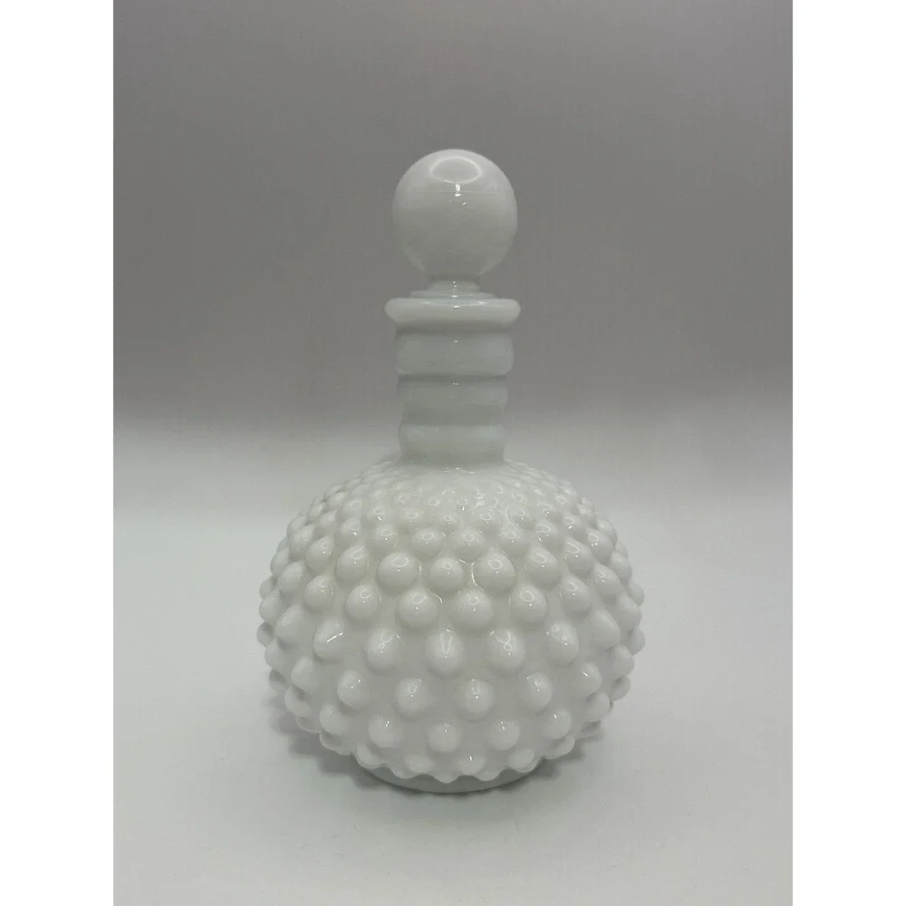 Vintage White Milk Glass Hobnail Glass Perfume Decanter Bottle With Stopper